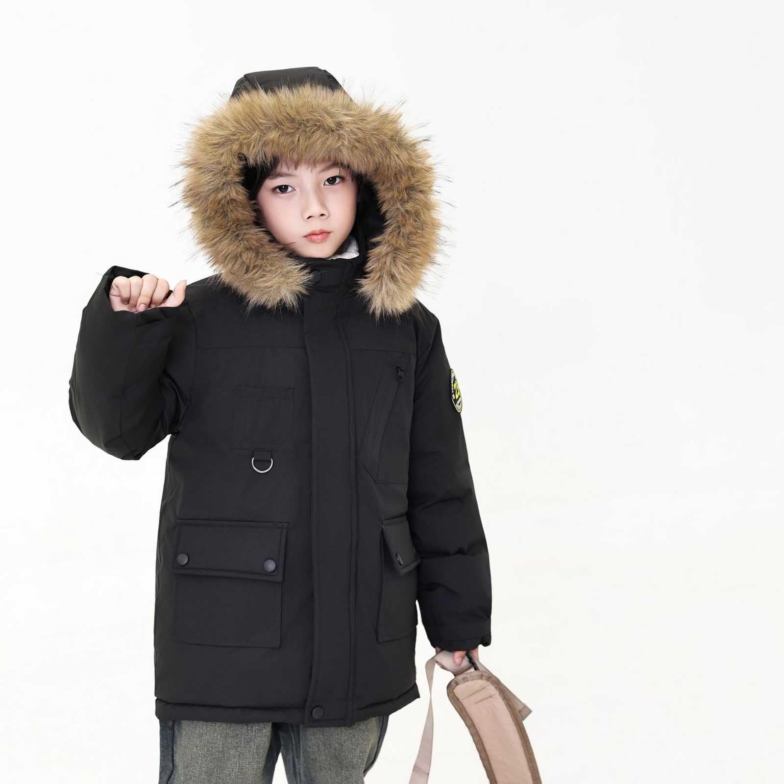 Enfant Doudoune Hiver Manteau Garçon Veste à Capuche, Blouson Couleur Unie Manches Longues Chaud Coupe Vent Vêtement Chaud d'Extérieur Quotidien 8-12 Ans