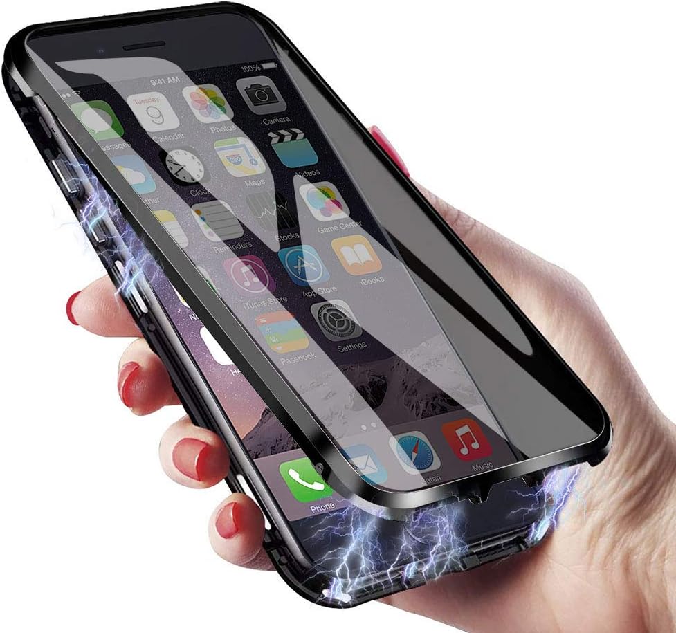 Privacy Magnetic Case Compatible with iPhone 11 Pro Max (6.5inch) 2019, Anti-Peep Magnetic Adsorption Case Front and Back Tempered Glass Ultra Thin 360° Full Protective Anti-Spy Metal Bumper - Black