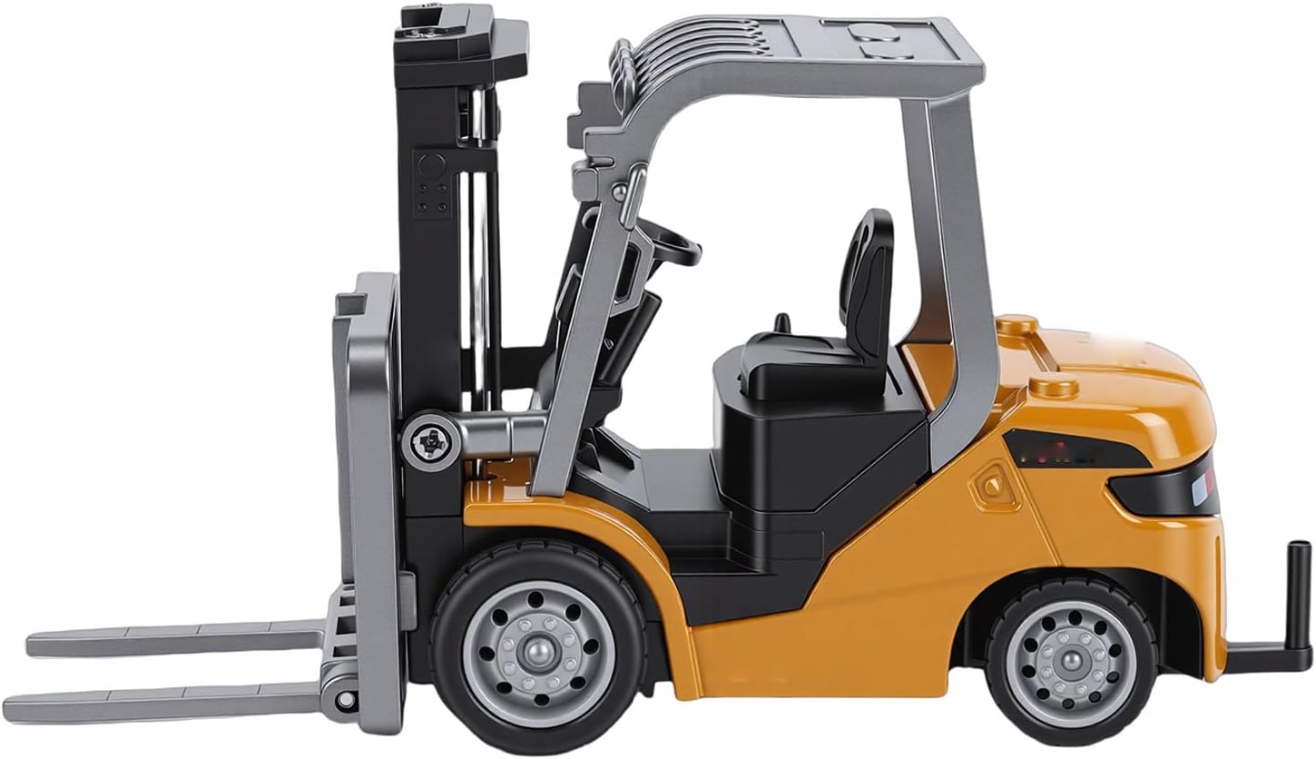 Alomejor 1/64 RC Forklift Toy, 8 Channel Remote Control Forklift Truck with Movable Fork and Lifting Function, Zinc Alloy Construction Vehicle for Kids Building Scenes