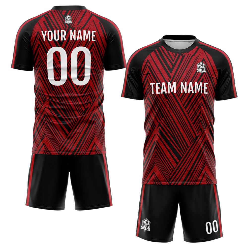 vients Custom Soccer Jersey Kids Adults Personalized Soccer T-Shirts with Team Name Number Logo (Polyester, Red&Black)