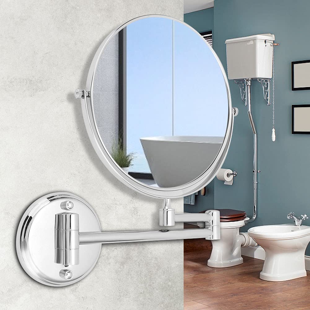 Espejo de Maquillaje de Cobre para Baño Doméstico, Espejo de Maquillaje de Plata para Hotel de Cobre, Espejo de Tocador de Baño, Espejo de Tocador (Fondo redondo plateado brillante 6 pulgadas)