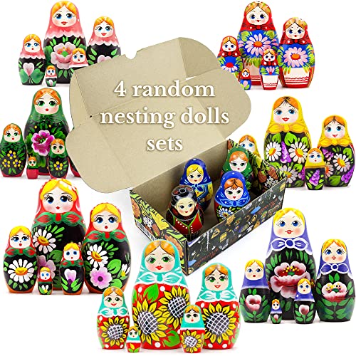 Aevvv Lot Of Random Russian Nesting Dolls 4 Sets By 5 Pcs - Traditional Matryoshka Doll - Russian Wooden Folk Art Dolls #TOP18