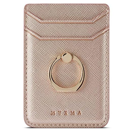 Phone Card Holder with Ring Grip for Back of Phone,Adhesive Stick-on Credit Card Wallet Pocket for iPhone,Android and Smartphones