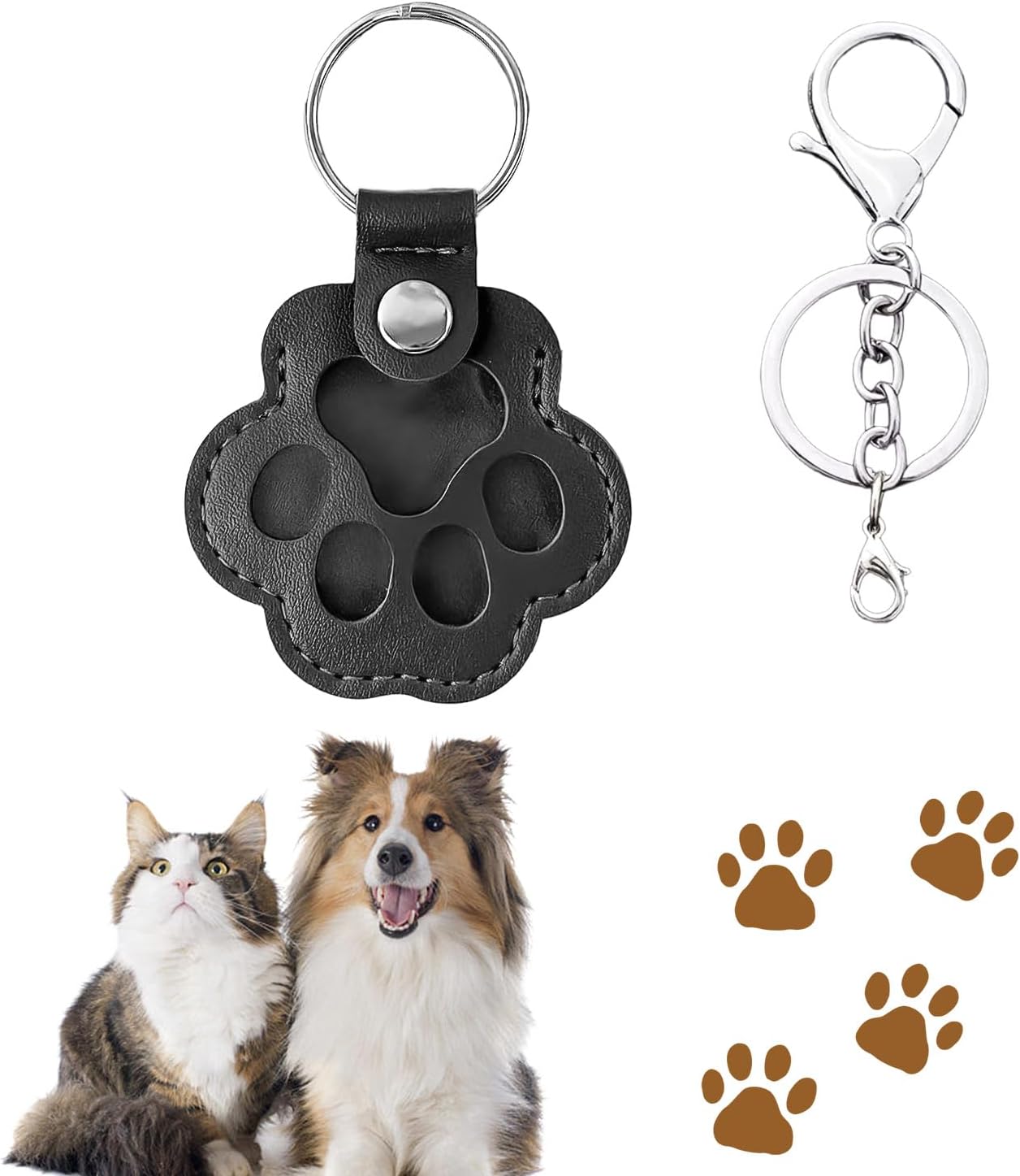 Pet Dog Cat Hair Keychain,Pet Memorial Gifts Keepsake for Cat Dog Cute Leather Paw Keychain for Bag Purse Charm Key Holder