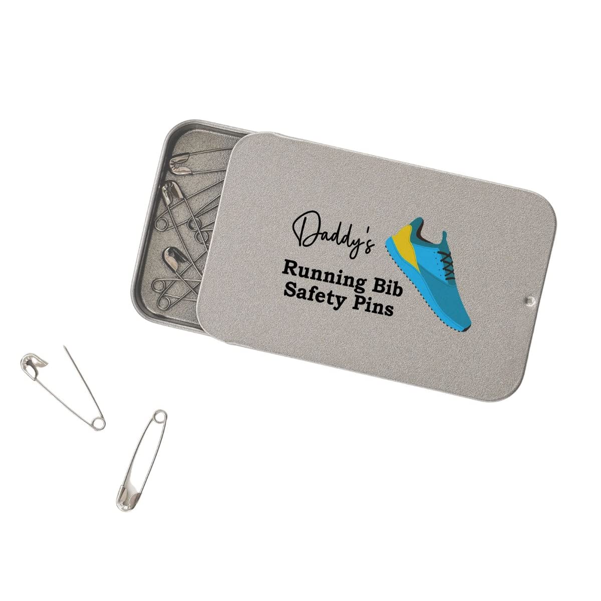 Maisie Moo Gifts Limited Silver Personalised Running Bib Safety Pins Tin For Runners Race Bibs