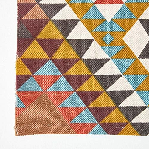 HOMESCAPES Geometric Style Printed Hallway Runner 'Oslo' Orange, Yellow, Brown & Cream 100% Cotton Contemporary Hallway Rug, 66 x 200 cm
