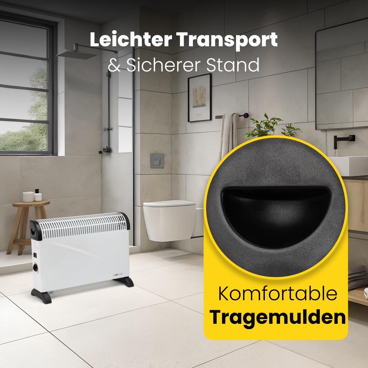 Clatronic® Chauffage par convecteur | Chaleur mobile | Chauffage électrique à 3 niveaux de chauffage | avec thermostat | jusqu'à 40m² | Convecteur avec protection contre la surchauffe | KH 3077 N