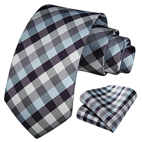 Image of HISDERN Mens Ties Solid Color Tie and Pocket Square Set Classic Woven Formal Neckties & Handkerchief Wedding Party