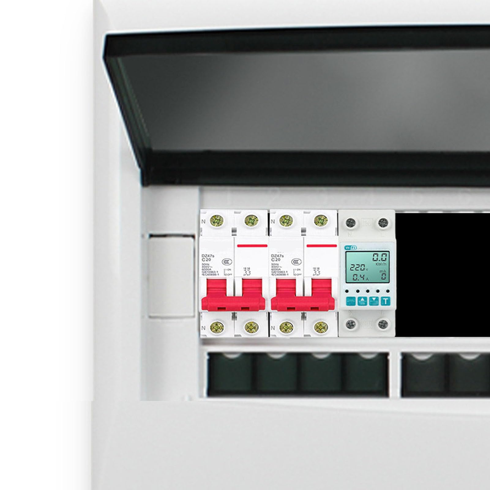 Hidyliu Misuratore di Energia Intelligente WiFi Monitor del Consumo di Energia con Telecomando per Uso Domestico Materiale ABS Ampio Schermo LCD
