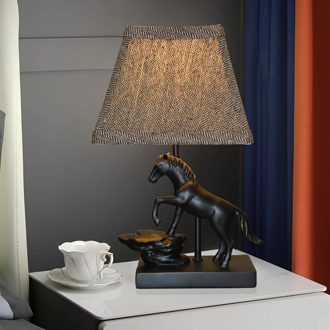 Smartway® Cavallo Horse Figurine LED Table Lamp | Modern Fabric Shade Desk & Bedside Lamp with Textured Base | Decorative Study Lamp for Bedroom, Living Room & Office | Premium Home Décor Light-image-5