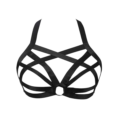 JELINDA Womens Balconette Womens Bra Elastic Cupless Cage Bra Strappy Hollow Out - Black-3