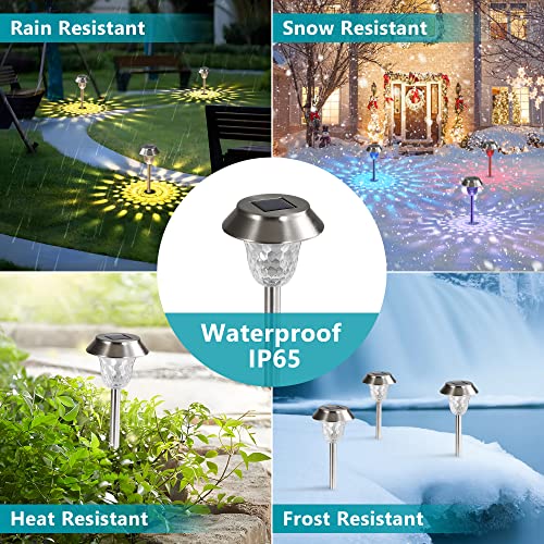 Sibinsy Solar Garden Lights Decorative Metal Solar Pathway Lights Outdoor Lawn Lights Solar Powered Waterproof Yard Patio Led Walkway Stake Color Changing Landscape Lights 6 Pack Silver #TOP4