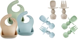 PandaEar Set of 3 Silicone Baby Bibs & 6 Pack Silicone Baby Spoons