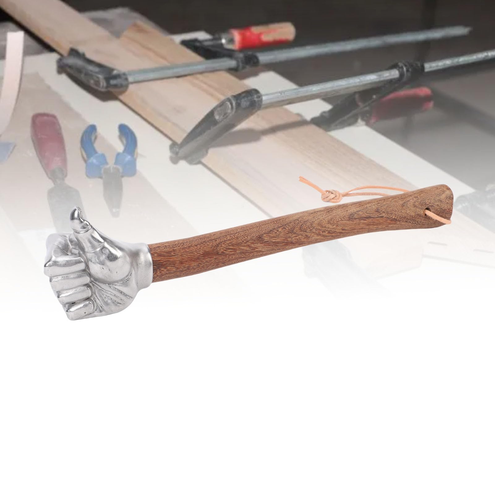 Martello a mano Manico in legno Testa in acciaio inossidabile Martello multifunzionale per edilizia Giardinaggio Uso domestico Strumento portatile durevole con impugnatura (Testa del pollice)