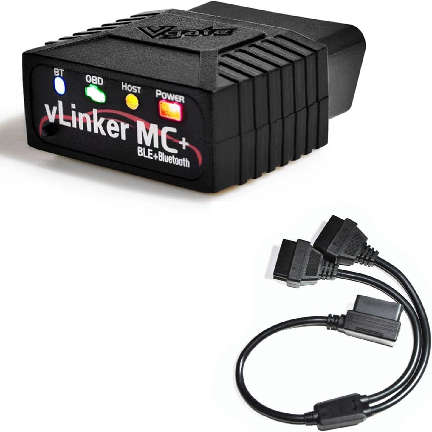 Vgate vLinker MC+ Bluetooth 4.0 (for Android, iOS, Windows) & 16 Pin OBD2 Splitter 12 inches