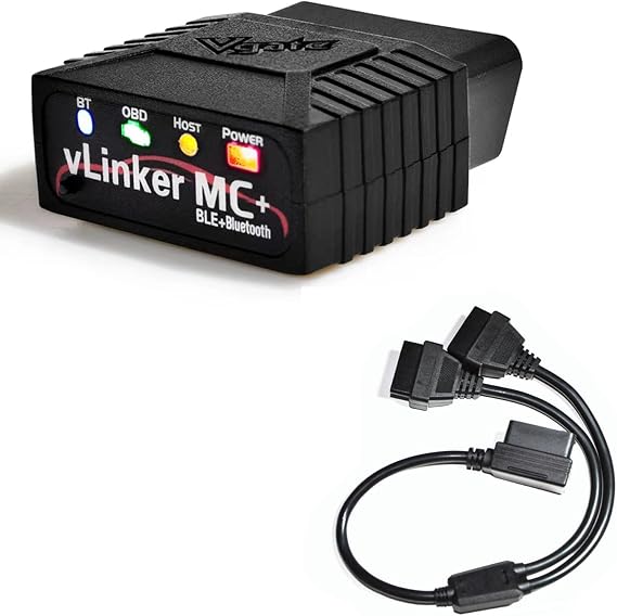 Vgate vLinker MC+ Bluetooth 4.0 (for Android, iOS, Windows) & 16 Pin OBD2 Splitter 12 inches