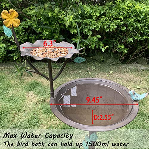 Tickcacy Bird Baths For Outdoors, Cast Iron Birdbaths Pedestal, Metal Copper Bird Water Bath, Antique Garden Yard Standing Bird Feeder, Decorative Heavy Duty Birdbath Bowl, 2.55”D X 36.2”H #TOP5