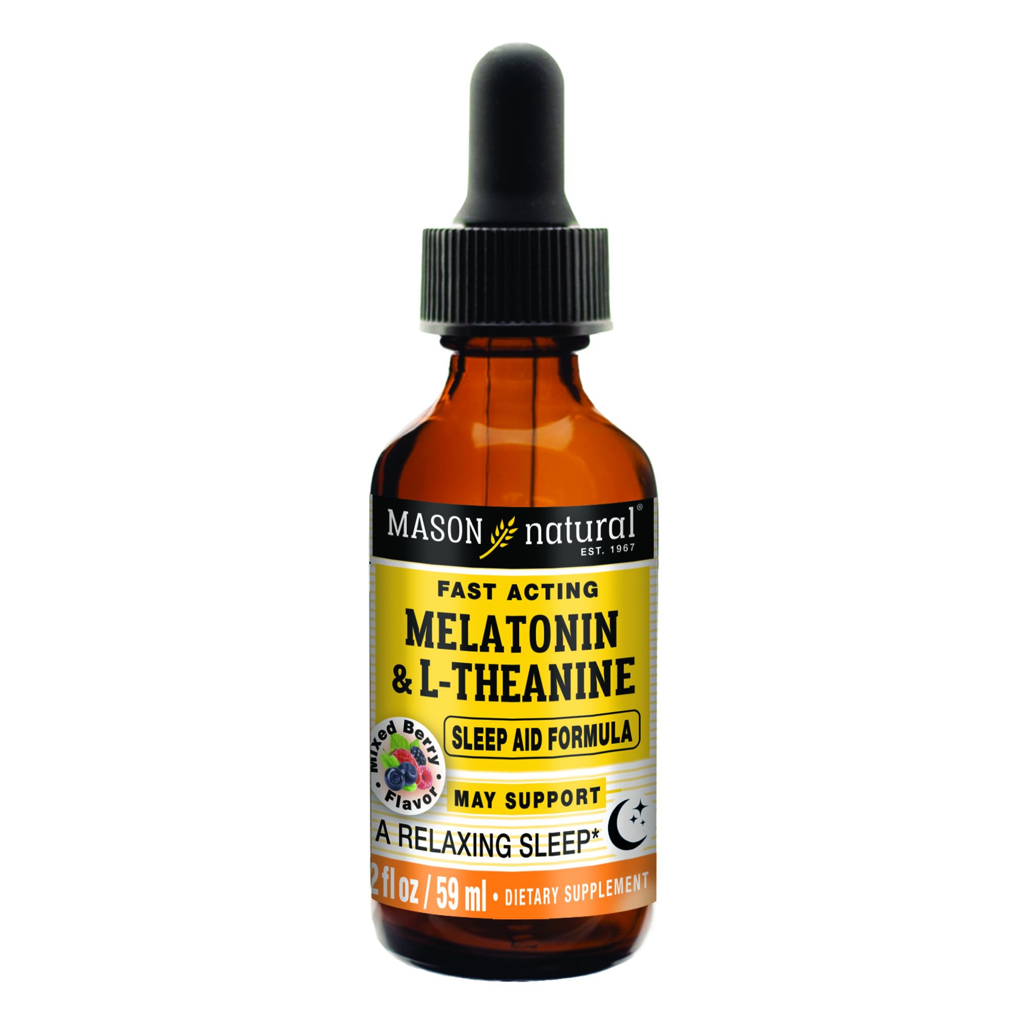 MASON NATURAL Fast Acting Melatonin with L-Theanine Liquid Drops - Natural Sleep Aid, Support Healthy Sleep & Rest, 2 FL OZ Tincture Bottle