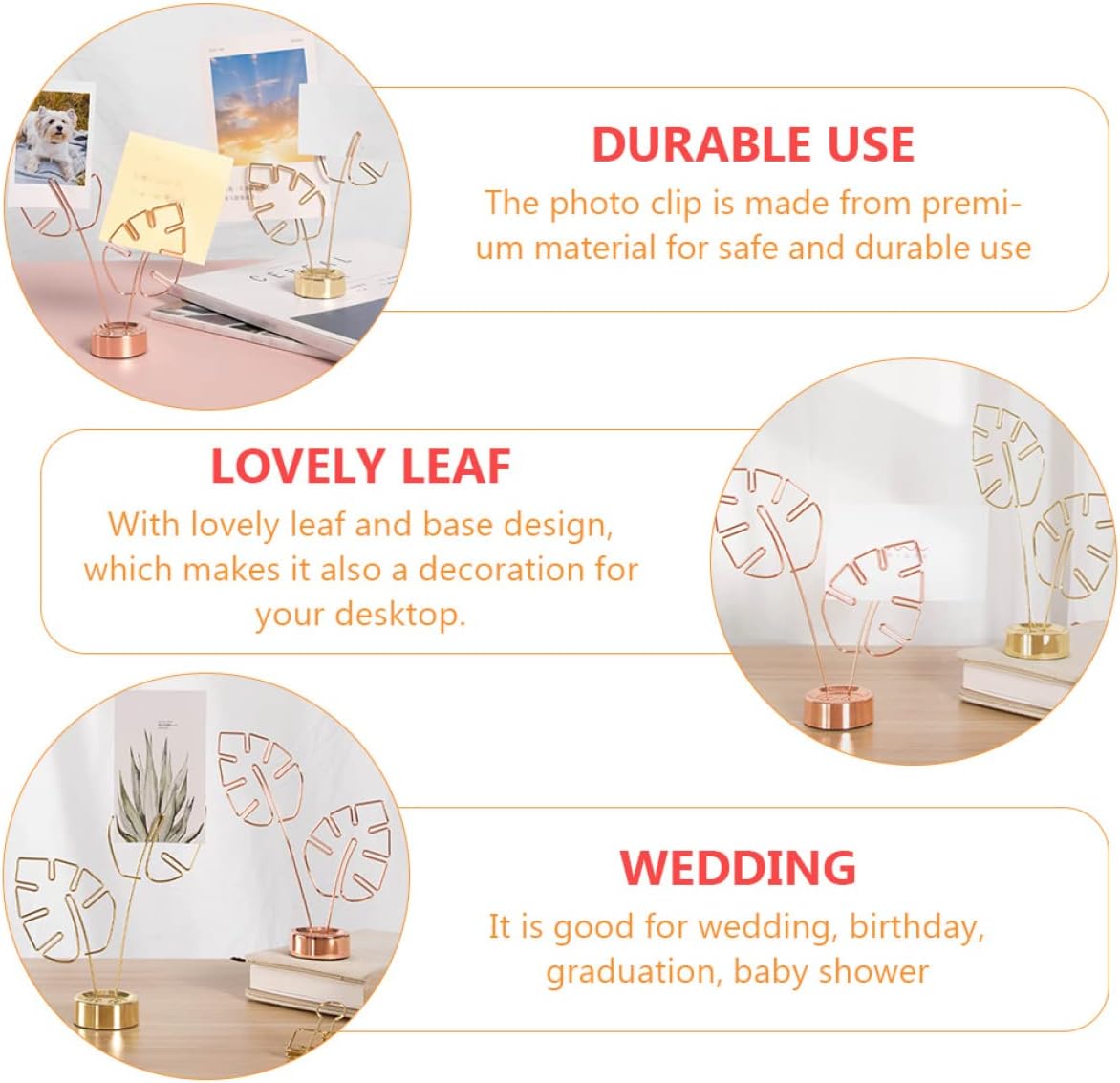 Hemoton Photo Clip with Leaf Base - Desktop Memo Holder and Note Clamp Stand for Wedding Birthday Office Desk Table Number Display Decorative Home Organizer 5.51X4.33X2.99In