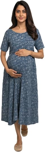 Putchi Pure Cotton Maternity Feeding Dress for Women, Zipless Nursing Access with Inner Layer, Soft Breathable Printed Dre...