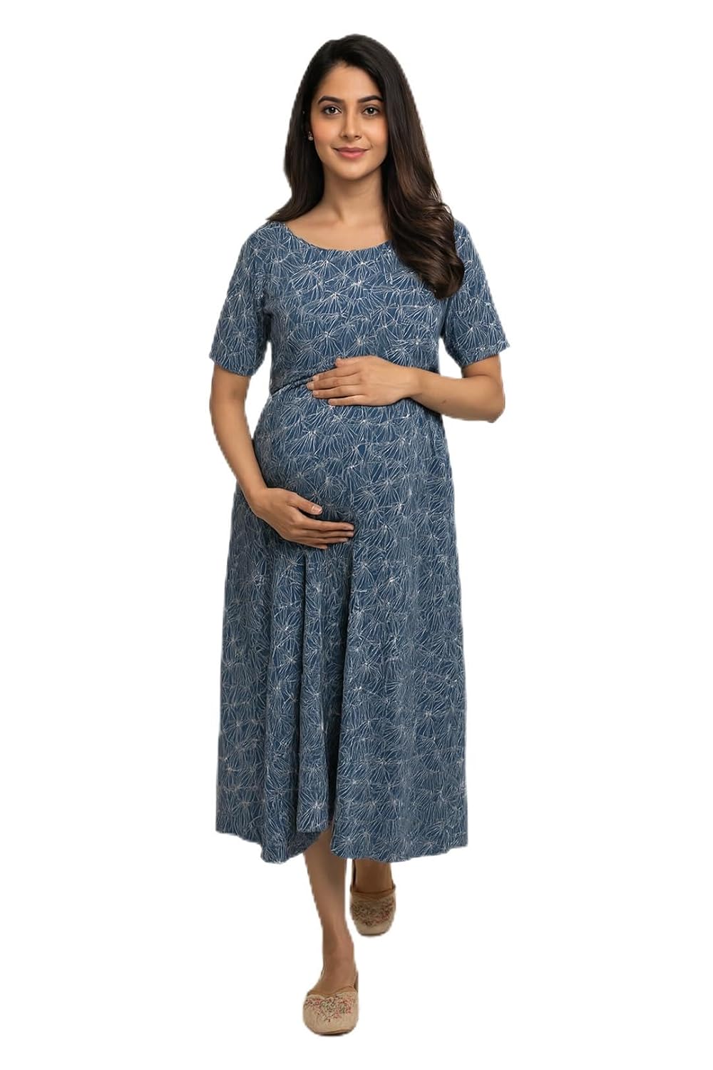Putchi Pure Cotton Maternity Feeding Dress for Women, Zipless Nursing Access with Inner Layer, Soft Breathable Printed Dre...