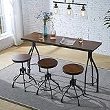 Ehomeline 4-Piece Counter Height Dining Room Table and Bar Stools, Industrial Vintage 60'-Inch Bar Table with 3 Adjustable Swivel Bar Stools, Perfect for Kitchen and Restaurant, Rustic Brown