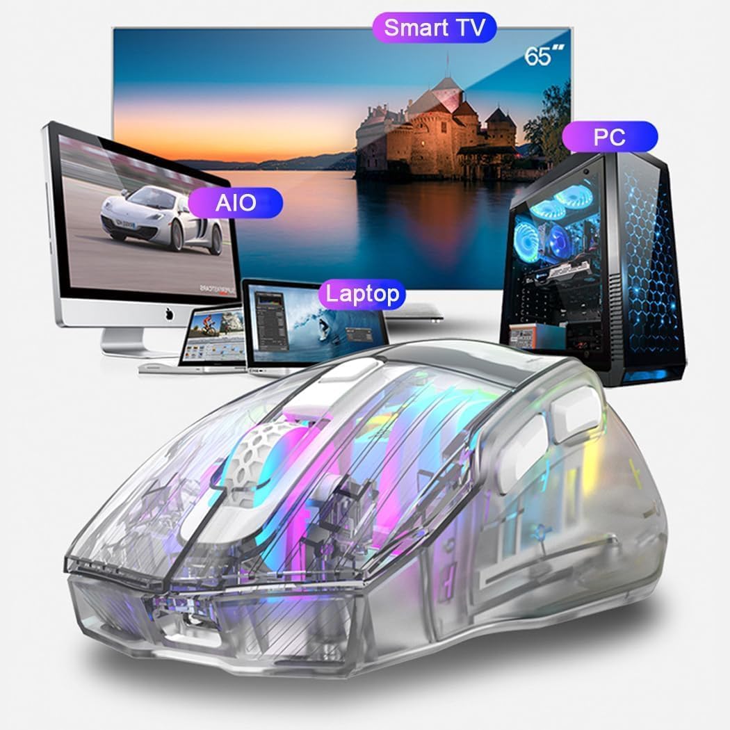 Bluetooth Wireless Mouse,Tri-Mode 2.4G/USB-C, Up to 3600 DPI,Transparent Mechanical Gaming Mouse,Chroma RGB Backlit, Must-Have Cool USB Computer Mouse for Gaming and Esports (Black)