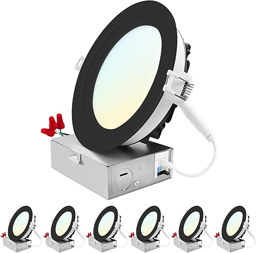 LUXRITE Lámpara de techo empotrable LED de 6 pulgadas con caja de conexiones, 18W, 5CCT 2700K3000K3500K4000K5000K, alto brillo de 1800 lúmenes, luz