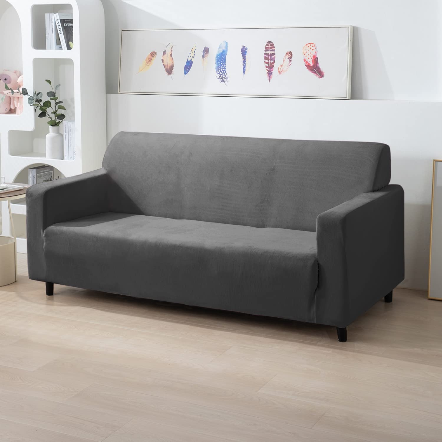 HOKIPO 200 GSM Premium Velvet Sofa Cover 3 Seater Fully Covered, Dark Grey (AR-4738-DGRY)