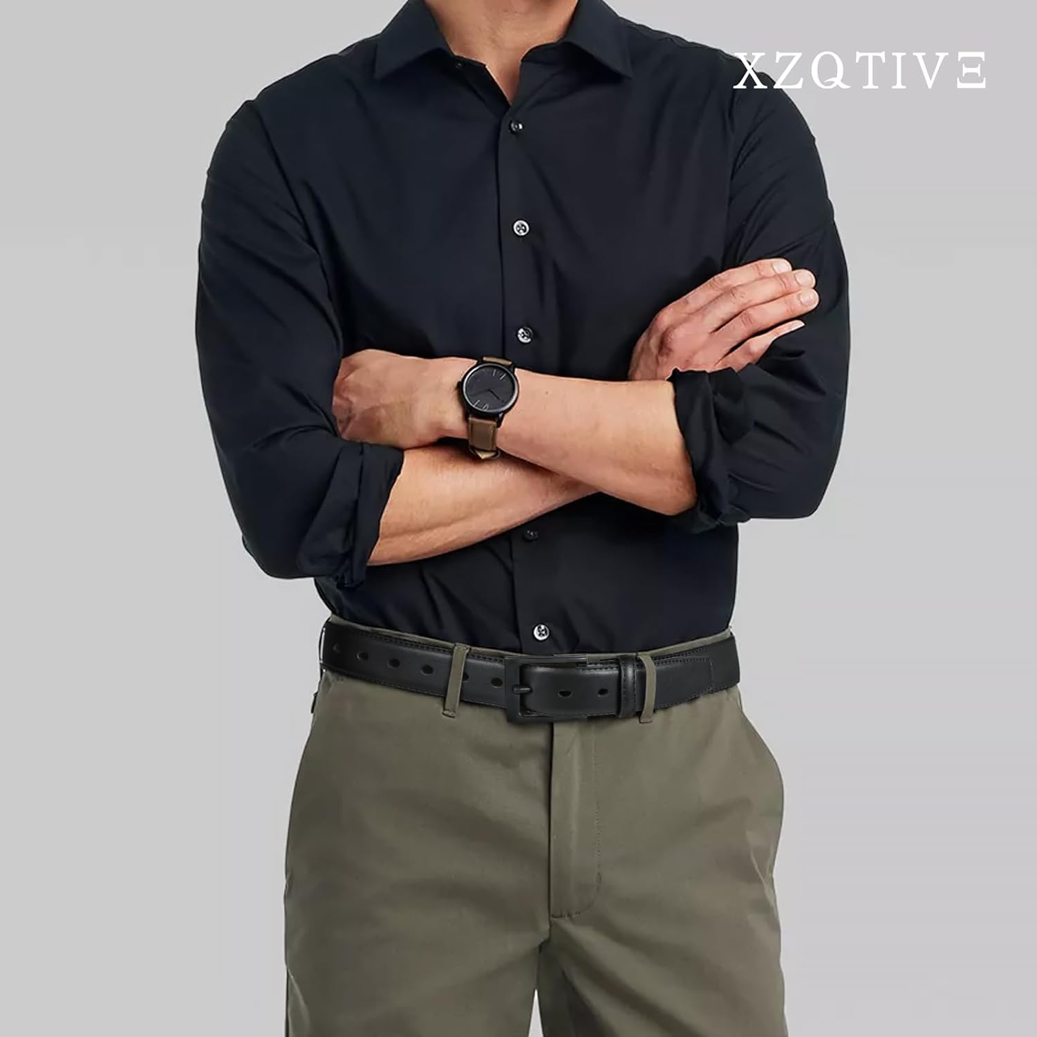 XZQTIVE TSA Belt For Men Metal Free Dress Belts Hypoallergenic Leather Belt With Black Buckle Nickle Free - Image 2