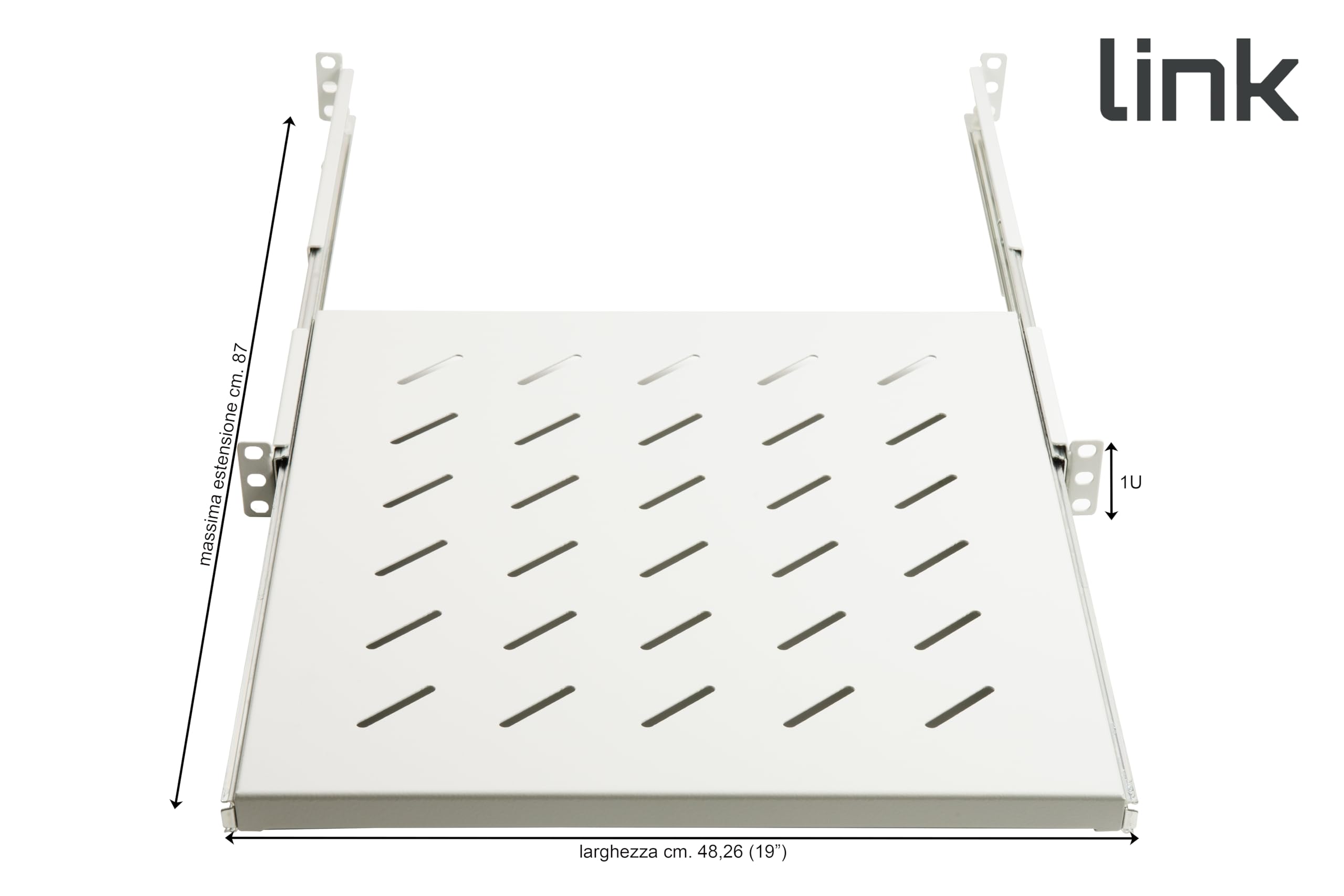 Link lkrip550eg Universal Ablage für Schrank Rack ausziehbar auf Schienen Teleskop, 550 mm, grau