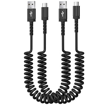 Multipack Coiled USB A to USB C Charger Cord for Car, Bulk Charging Cords