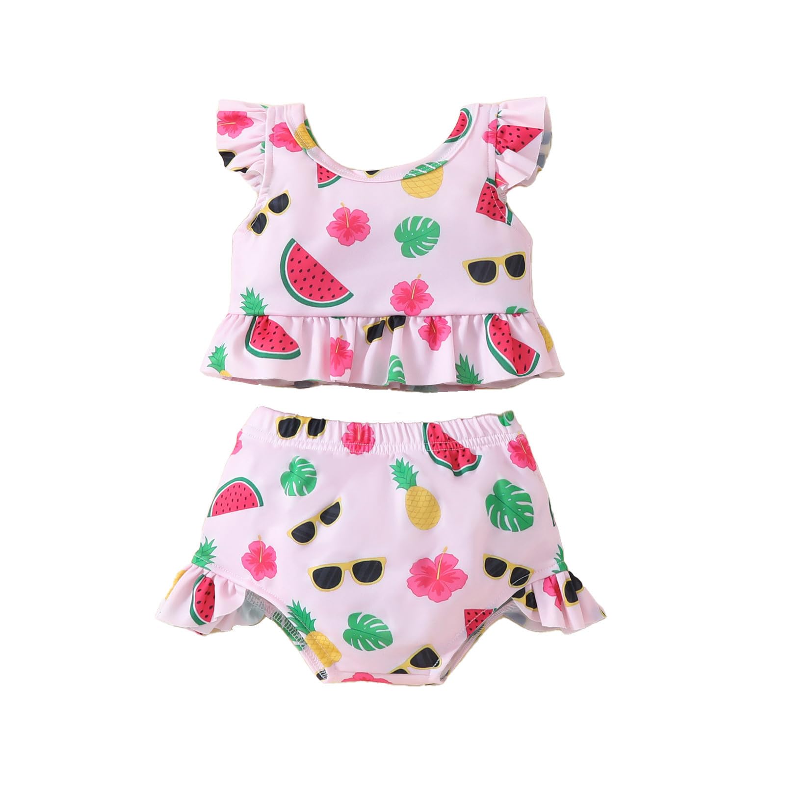 Schwimmanzug äRmellos Madchen 2 Jahre Baby,Mädchen,kurz,zweiteilig,Badeanzug,Fliegende Ärmel,bedruckt,Obst-Top,Volants,kurzes Set,Schwimmen,Sommer