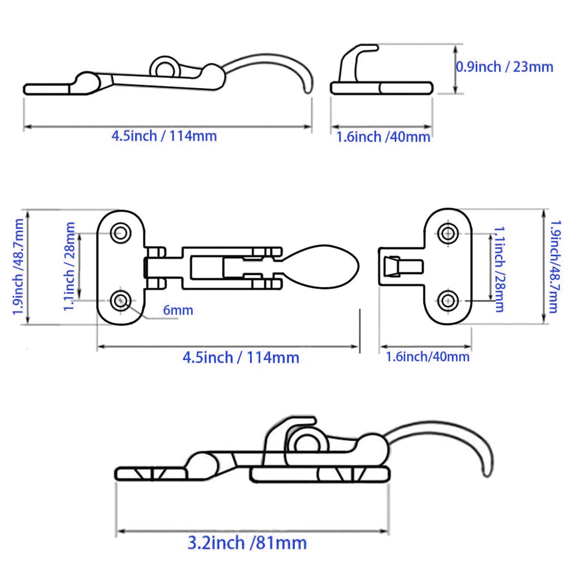 2Pcs 316 Stainless Steel Toggle Latch Clamp Marine Cabinet Boxes Lever Handle Toggle Catch Latch Lock Clamp Hasp