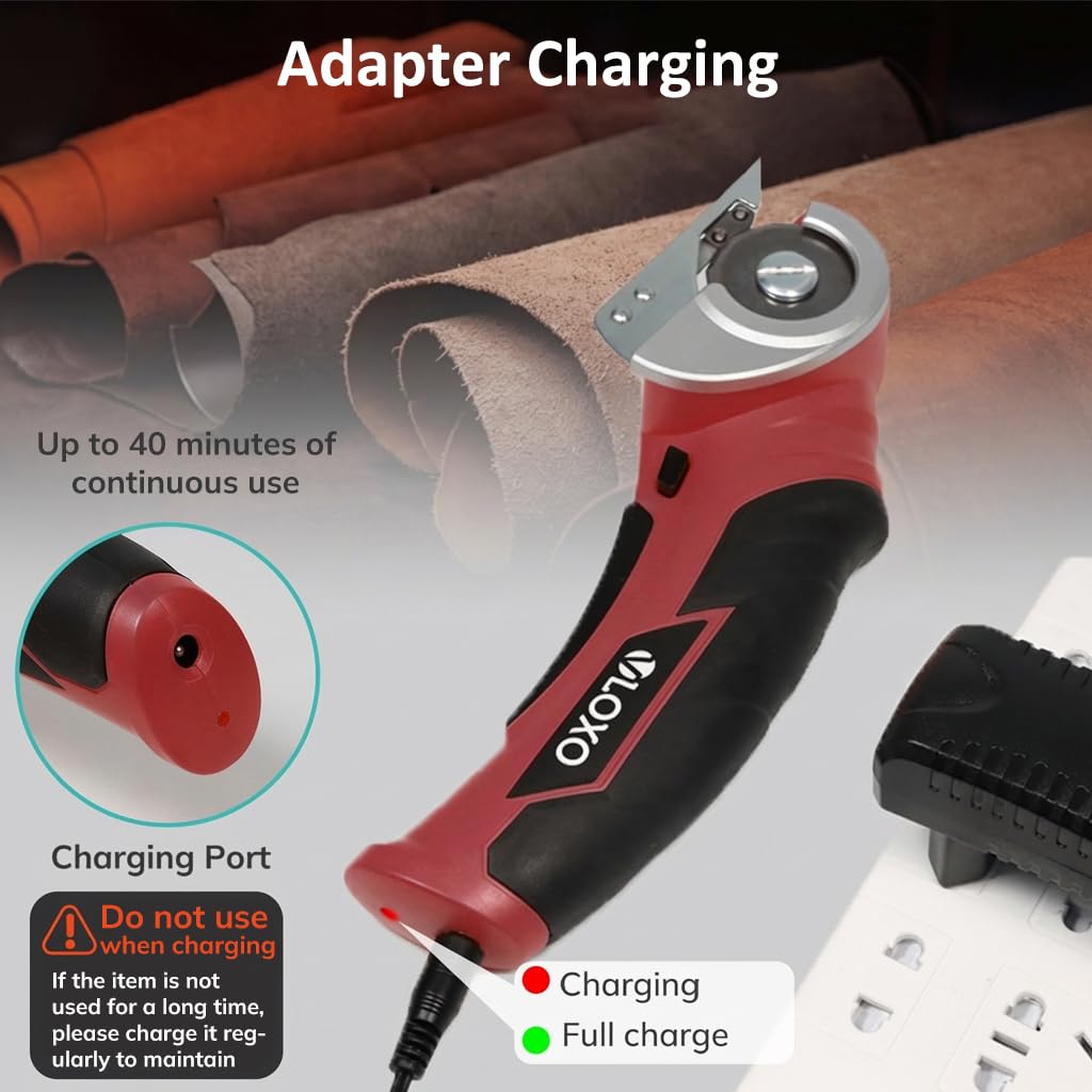 VLOXO Cúter Rotativo Eléctrico, Tijeras Eléctricas Inalámbrico con Bloqueo de Seguridad Tijeras Electricas Carton con Recargable Cortador para Tela Alfombra Cuero Manualidades