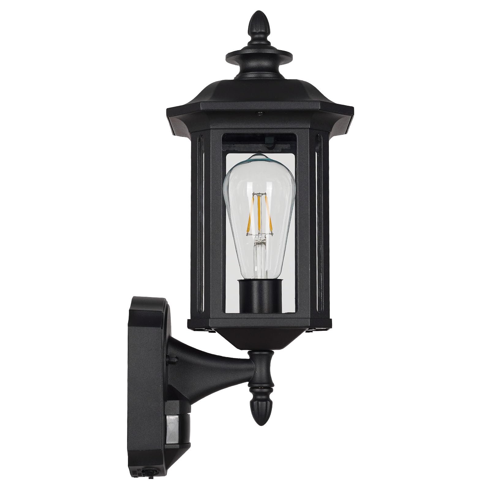 JYO 16" Motion Sensor Outdoor Wall Light Fixtures, Outdoor Wall Sconce with Seeded Glass &amp; E26 Socket Matte Black Wall Mount Exterior Waterproof Wall Lantern for House Front Door Garage (01-BK-MA)