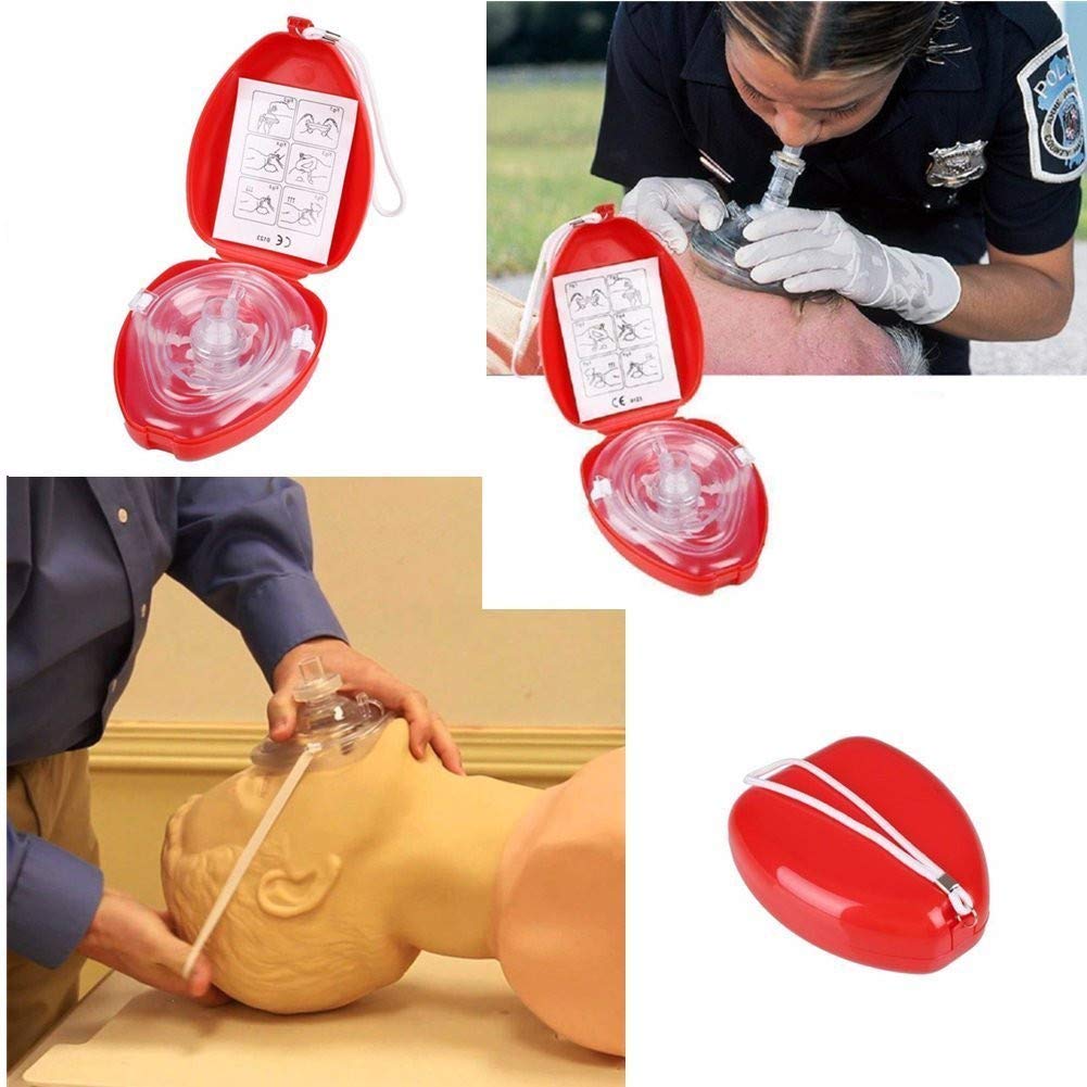 Pocket Mask maschera di rianimazione per respirazione bocca a bocca professionale CPR Mask Resuscitator maschera di plastica dura cpr rossa con custodia per il trasporto (2 pezzi)