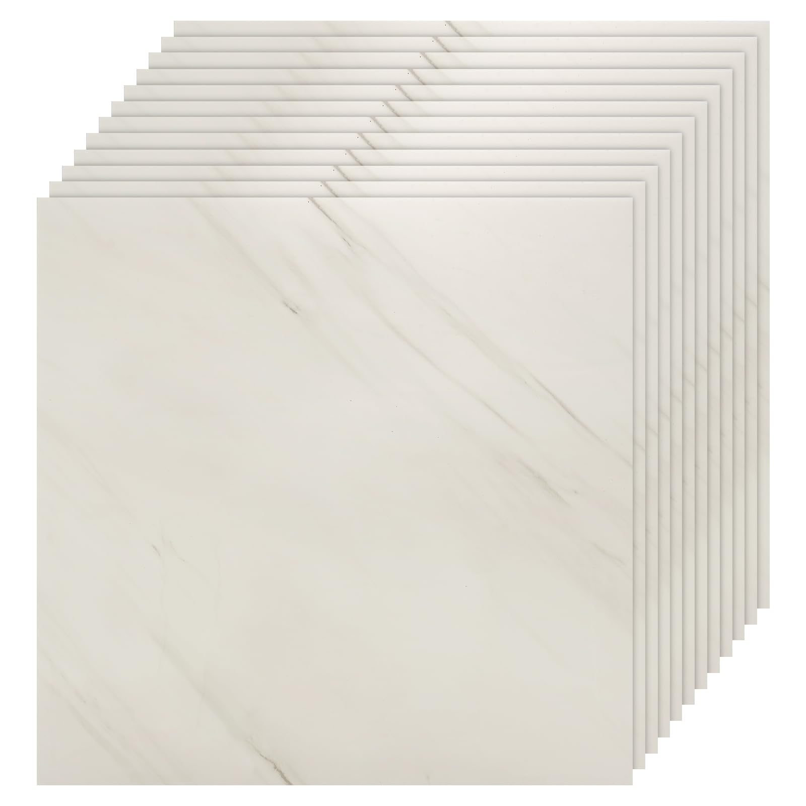 SUNNYNEST 40PCS Marble Effect Self Adhesive Floor Tiles 30 x 30 cm, Waterproof Vinyl Flooring Peel and Stick, Non-Slip Easy Install Stick-On Tiles for Kitchen, Bathroom, Living Room (White)