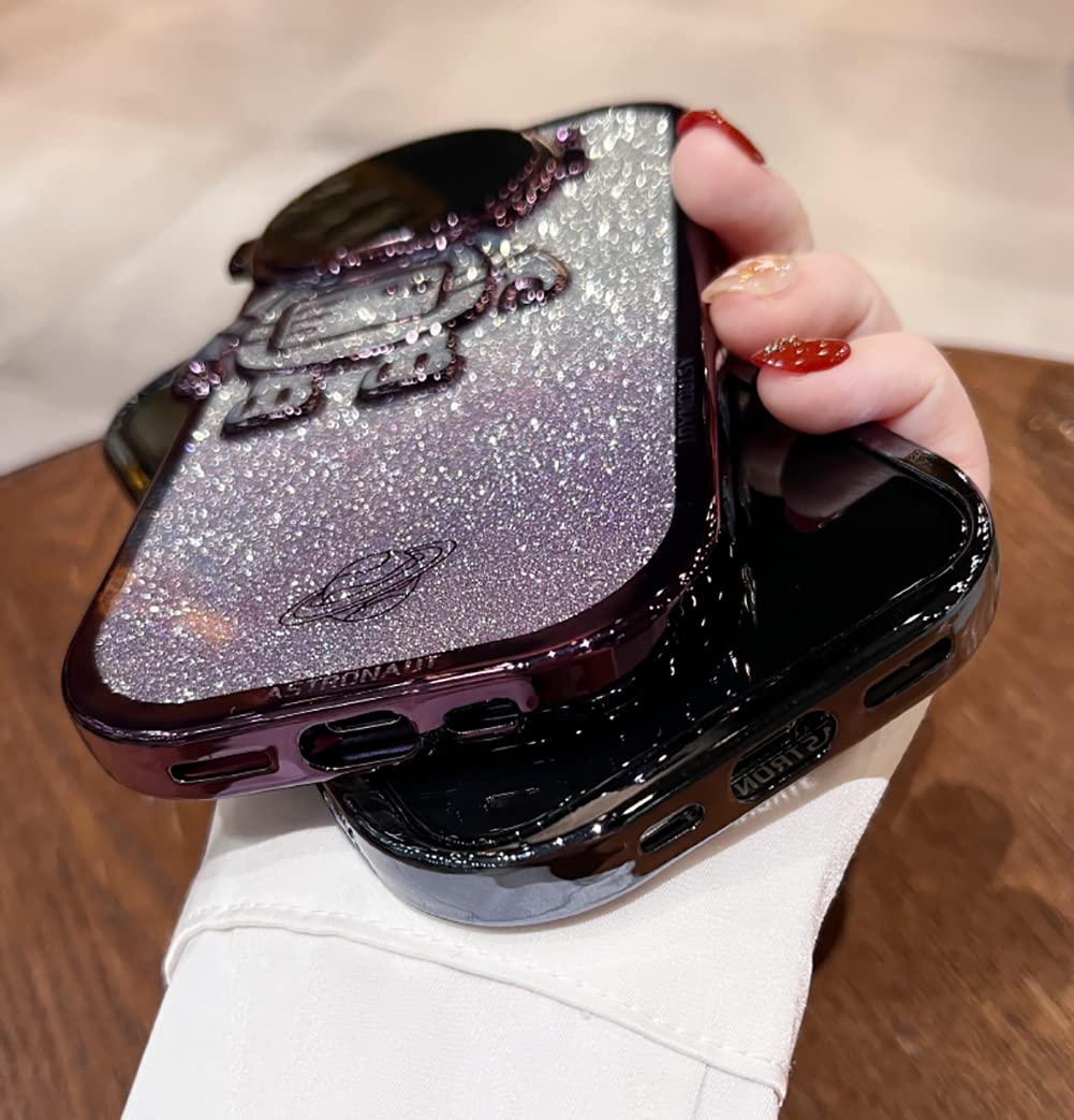 COROGI For IPhone 12 Pro Max Back Cover With Lanyard Cartoon Astronaut Folding Stand Luxury 6D Plating Shiny Girls Cases Soft Silicone Square Mobile Phone Case - View #6