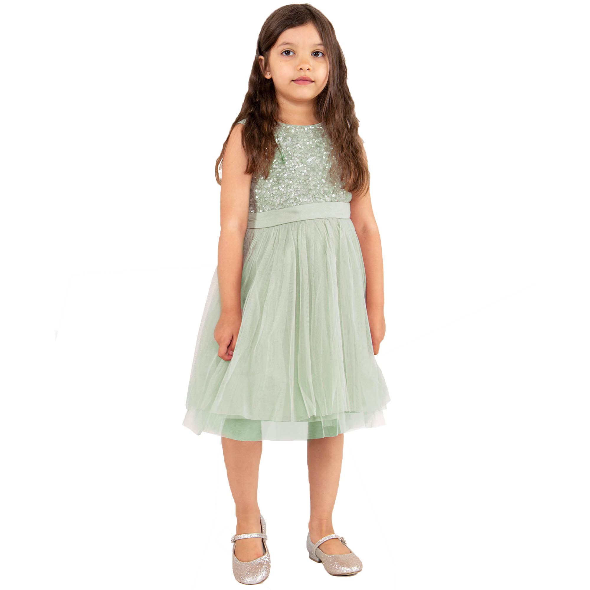 Maya Deluxe Mädchen Maya Deluxe Kleid Mädchen Paillettenverziertes Hochzeit und Geburtstag Festlich mit Bandschleife Brautjungfernkleid Kleid (1er Pack)
