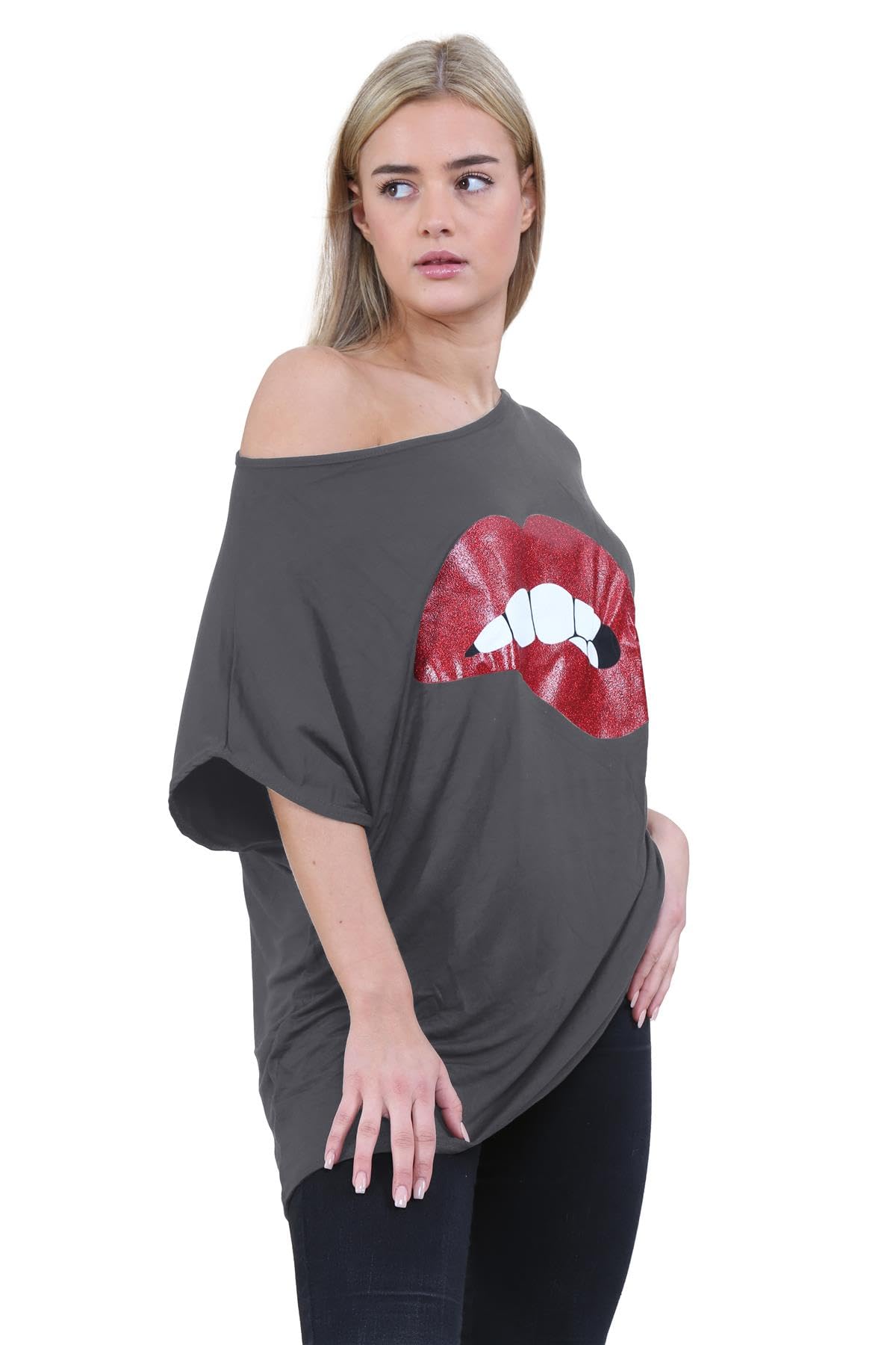 Janisramone Femmes Dames Nouveau Plaine De Le Épaule Batwing Manche Bardot Baggy Surdimensionné T-Shirt Tee Top