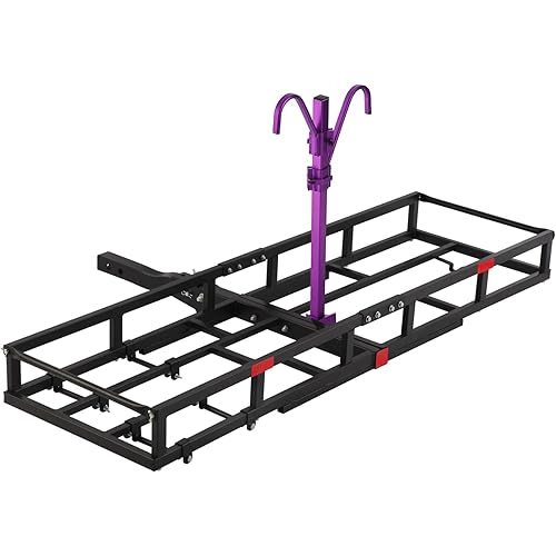Hitch-Mount Bike Rack for Ebike Heavy-Duty - Comes with Cargo Carrier Fits 2 Electric Fat-Tire Mountain Bicycles Fits 2" Receiver for Car Trailer SUV Truck RV Minivan (Purple)