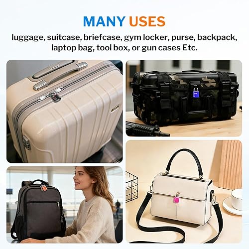 Miniatura 5 de Candados de equipaje aprobados por la TSA, candados de viaje con llave plana ultra segura, con cuerpo de aleación de zinc