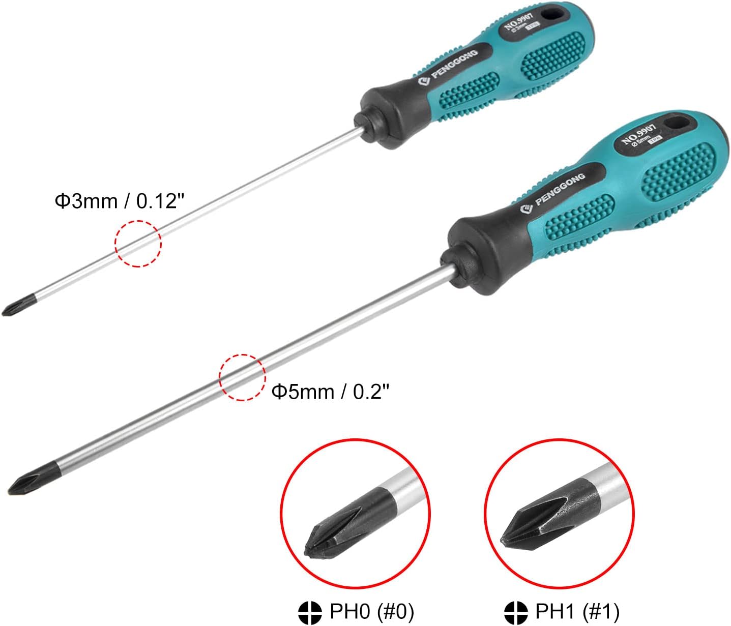uxcell Phillips Screwdriver Set, #0 & #1 Magnetic Cross Screw Driver | CR-V Round Shaft