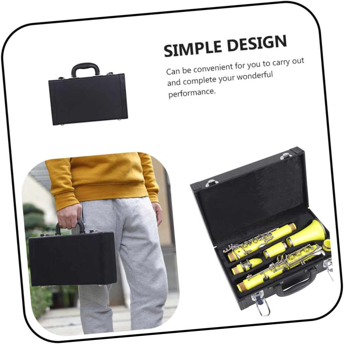Portable Black Clarinet Storage Box with Padded Lining Hard Case for Musical Instrument Protection High Tensile Strength Clarinet Carrying Tool for Musicians and Giving