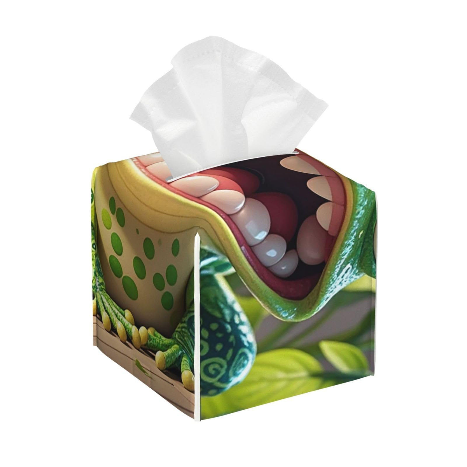 Pu Leather Cube Tissue Box Holders Modern Waterproof Square Tissue Box Cover Frog with Mouth Open Cartoon Facial Paper Holder for Bathroom Kitchen Nightstand Office Home Decor