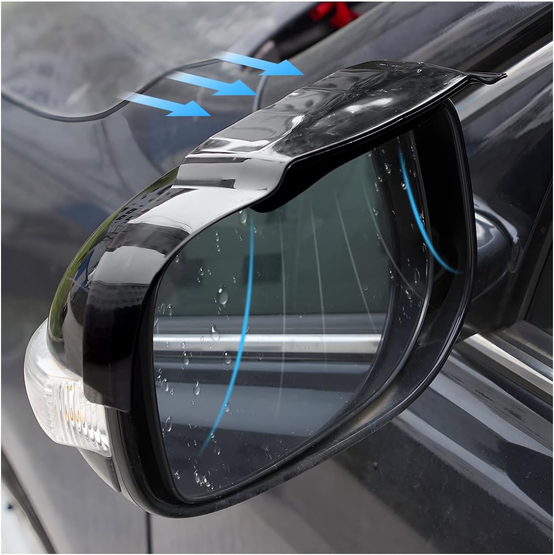 2PCS Car Rear View Mirror Rain Eyebrows with Air Guide Opening, Rainproof PVC Auto Side Mirror Guard, Waterproof Rearview Mirror Smoke Cover, Car Accessories for Truck, SUV, Car (Black)
