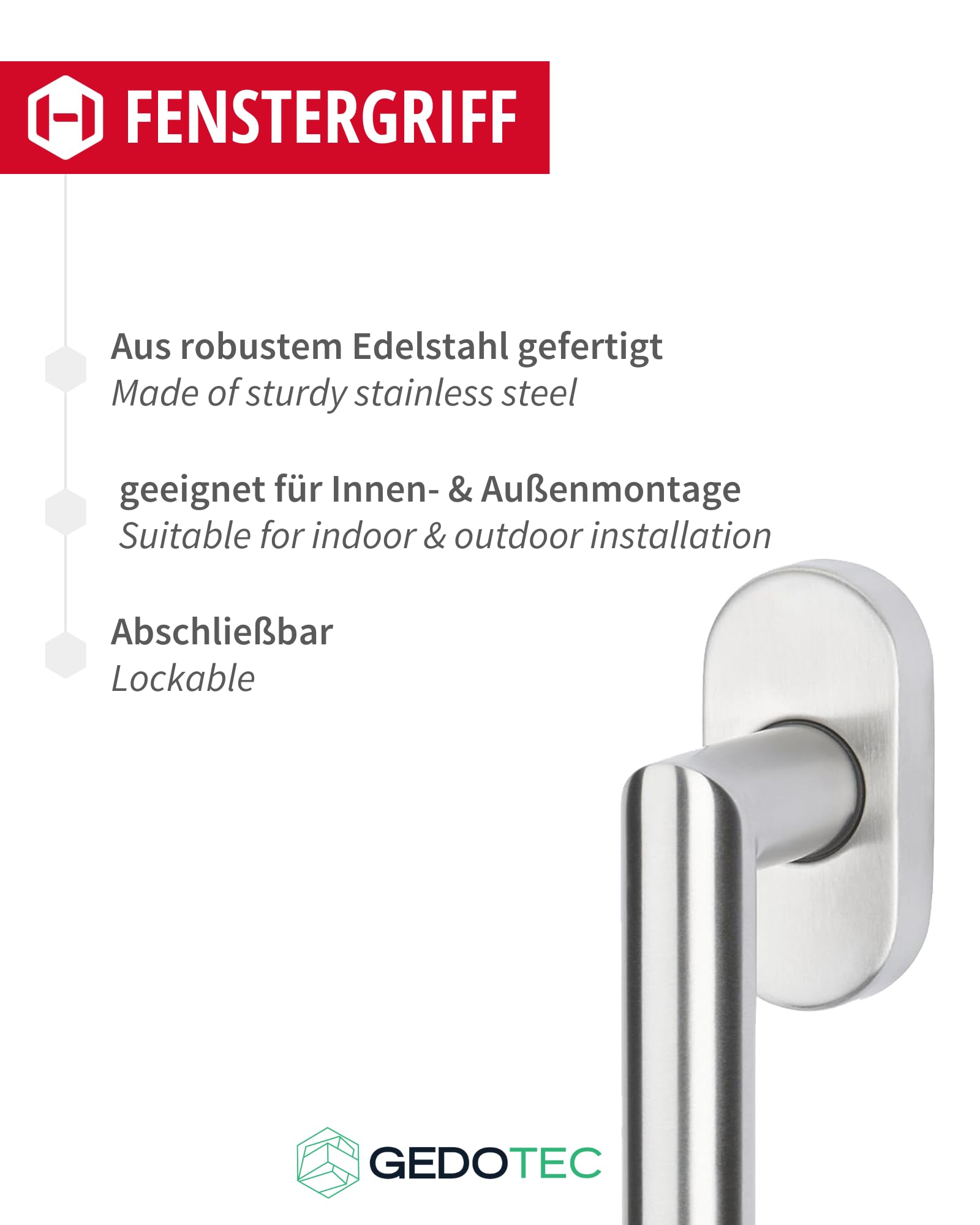 Gedotec 5 Stück Fenstergriffe Edelstahl matt gebürstet - Drehkipp-Rasterolive ohne Schließzylinder - Fensterolive 4-fach Kugelrasterung, Design Fensterbeschläge für Fenster & Terrassentüren