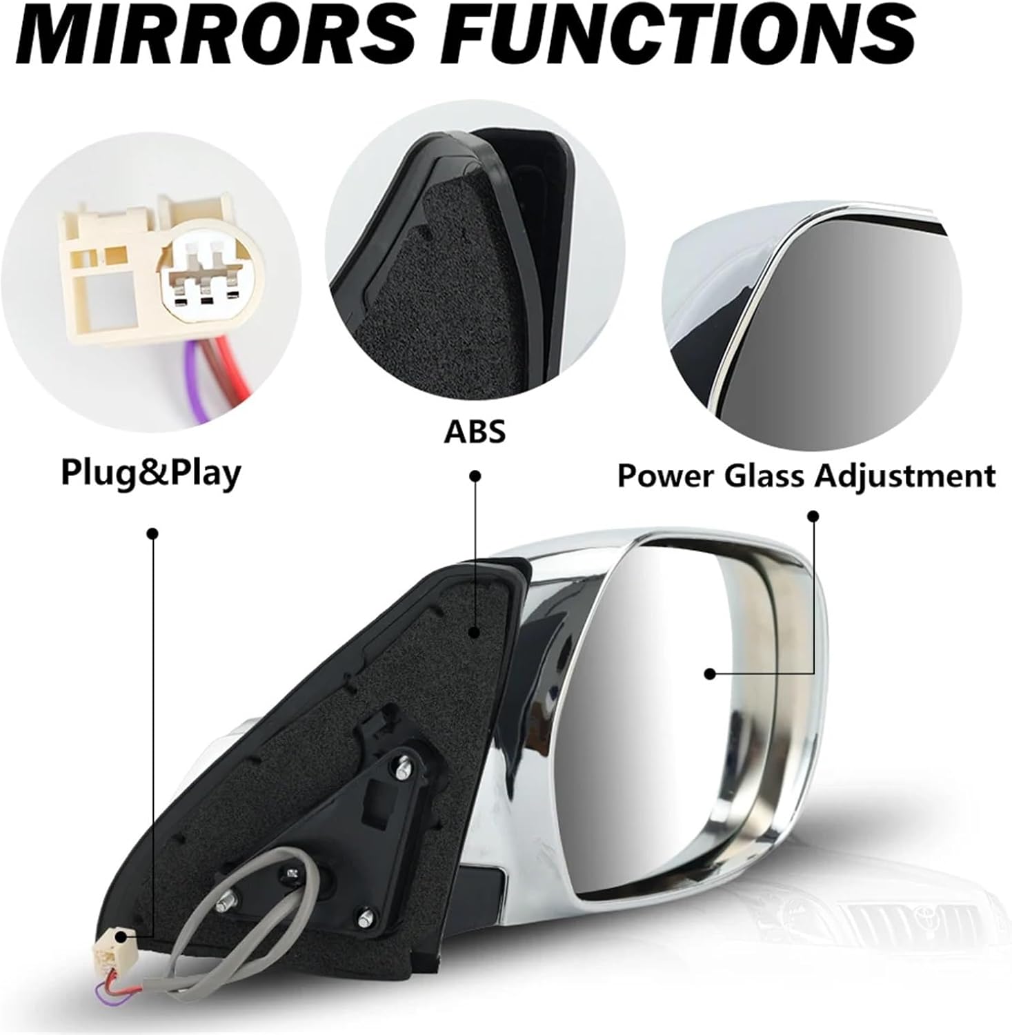 Compatible For Toyota Land Cruiser Prado 120 2003-2009 3 Pins Blind Spot Side Door Mirror Assembly Car Accessories(Left)