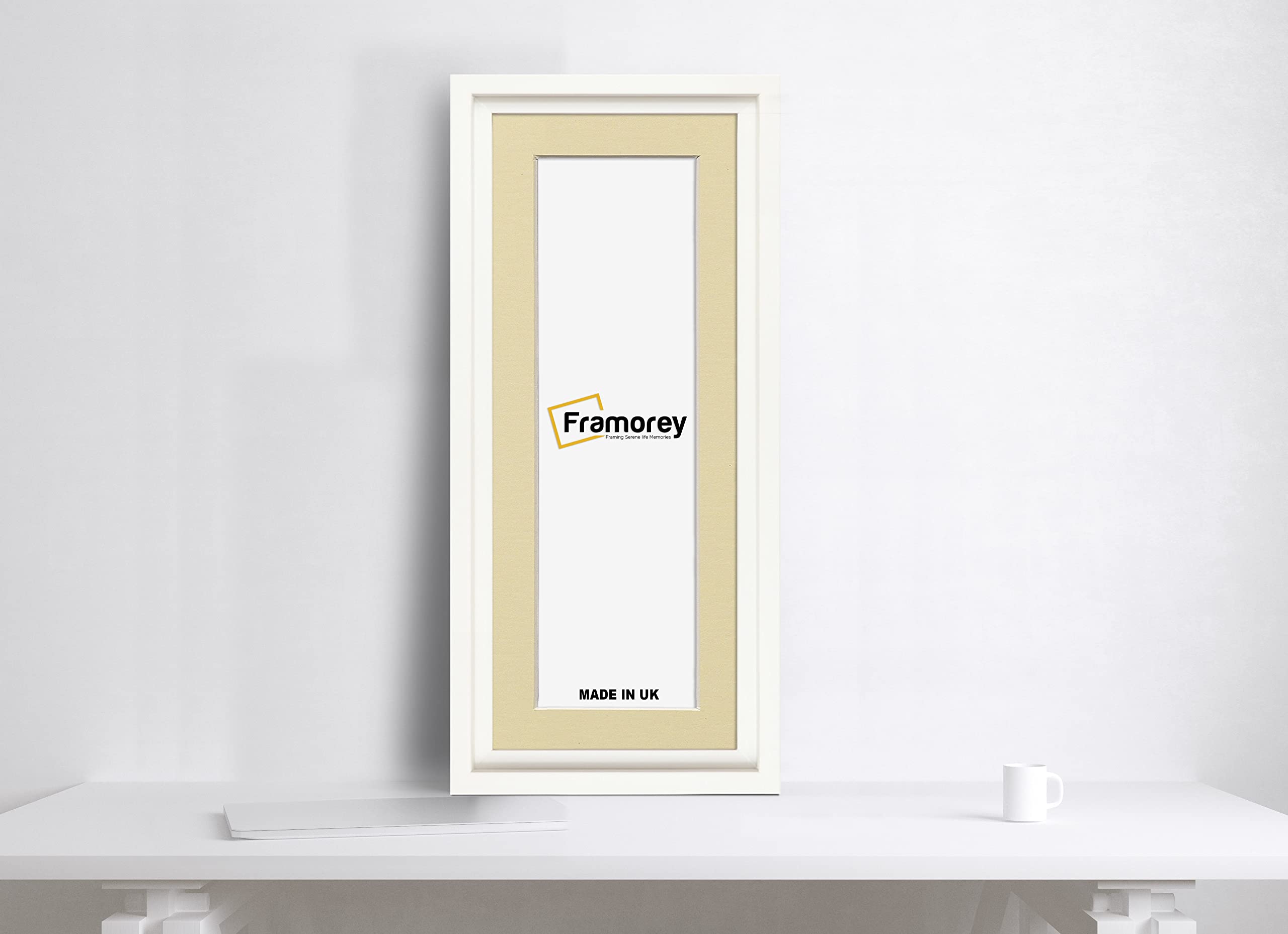 FRAMOREY Panoramic Style Picture Frame, 24x9" Size White Photo Frame With 20x5" Size Ivory Mount, Oslo Style Wall Art Hanging Frames